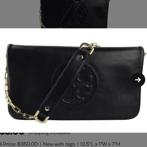 Tory Burch Bombe Reva Black Leather Clutch
